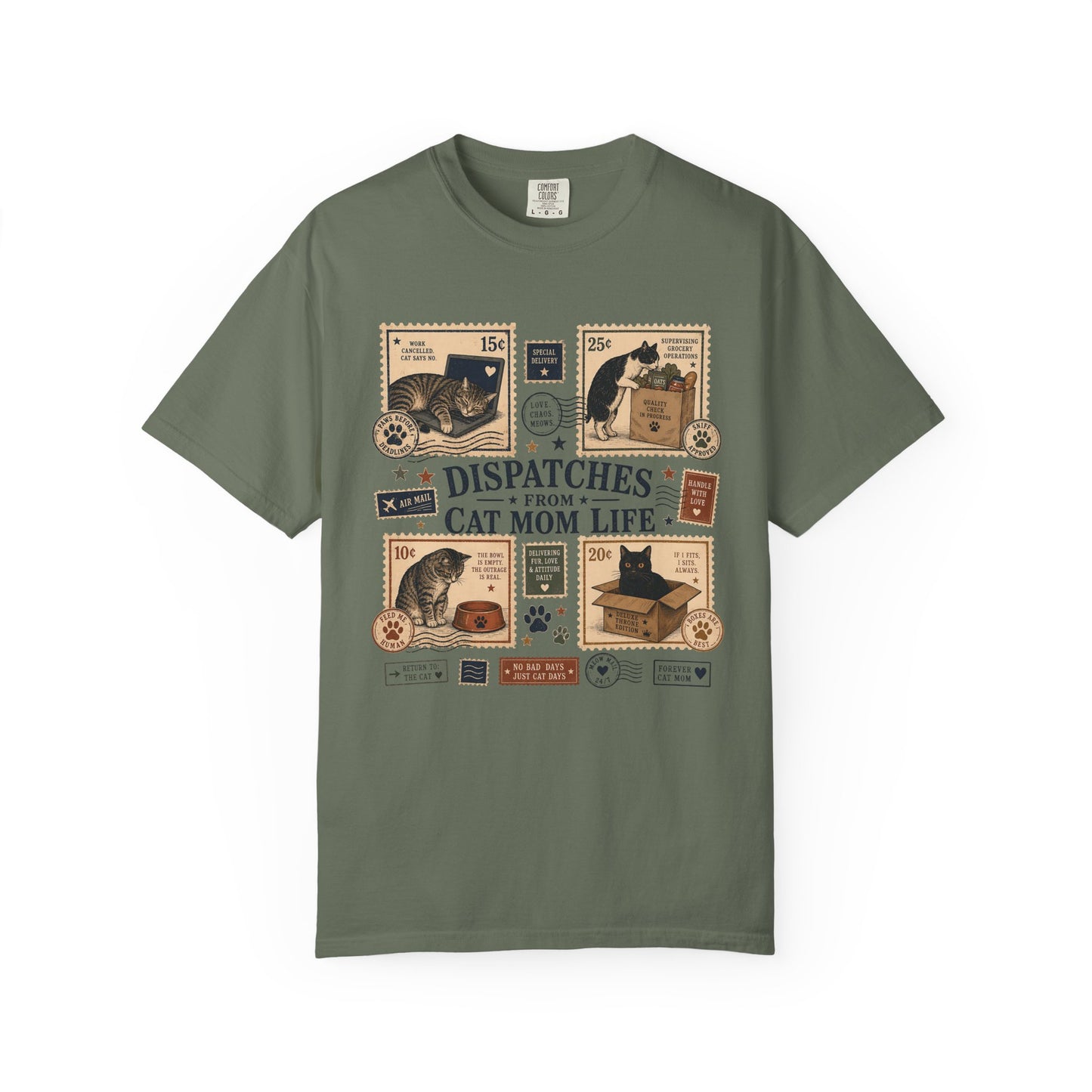 Cat Mom Life T‑Shirt — "Dispatches From Cat Mom Life" Vintage Cat Collage Tee