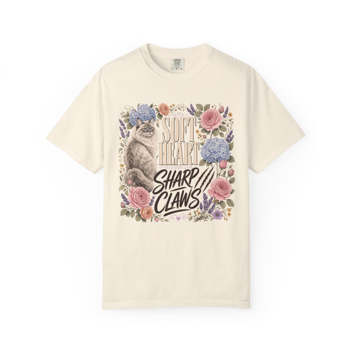 Cat Floral T‑Shirt — "Soft Heart, Sharp Claws" Vintage Garden Tee