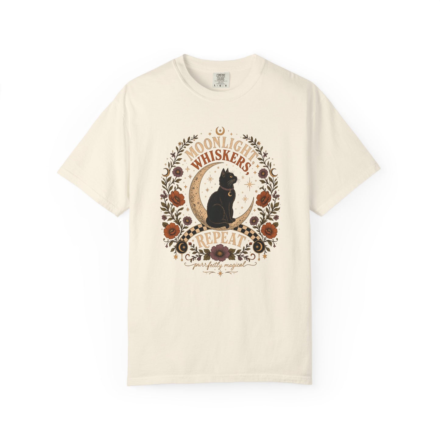 Cat Moonlight T-Shirt — "Moonlight, Whiskers, Repeat" Vintage Floral Tee