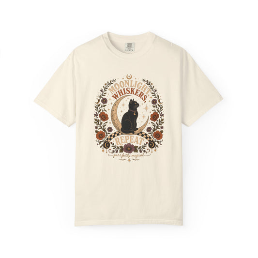 Cat Moonlight T-Shirt — "Moonlight, Whiskers, Repeat" Vintage Floral Tee