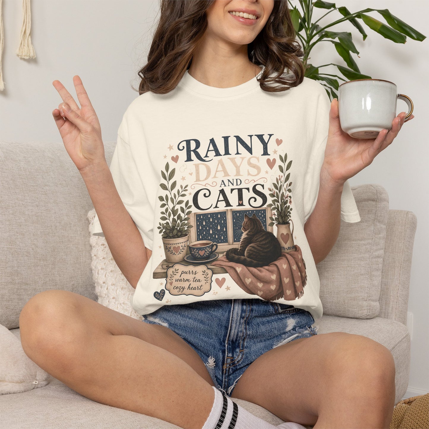Rainy Days and Cats T-Shirt — Cozy Cat Lover Tee
