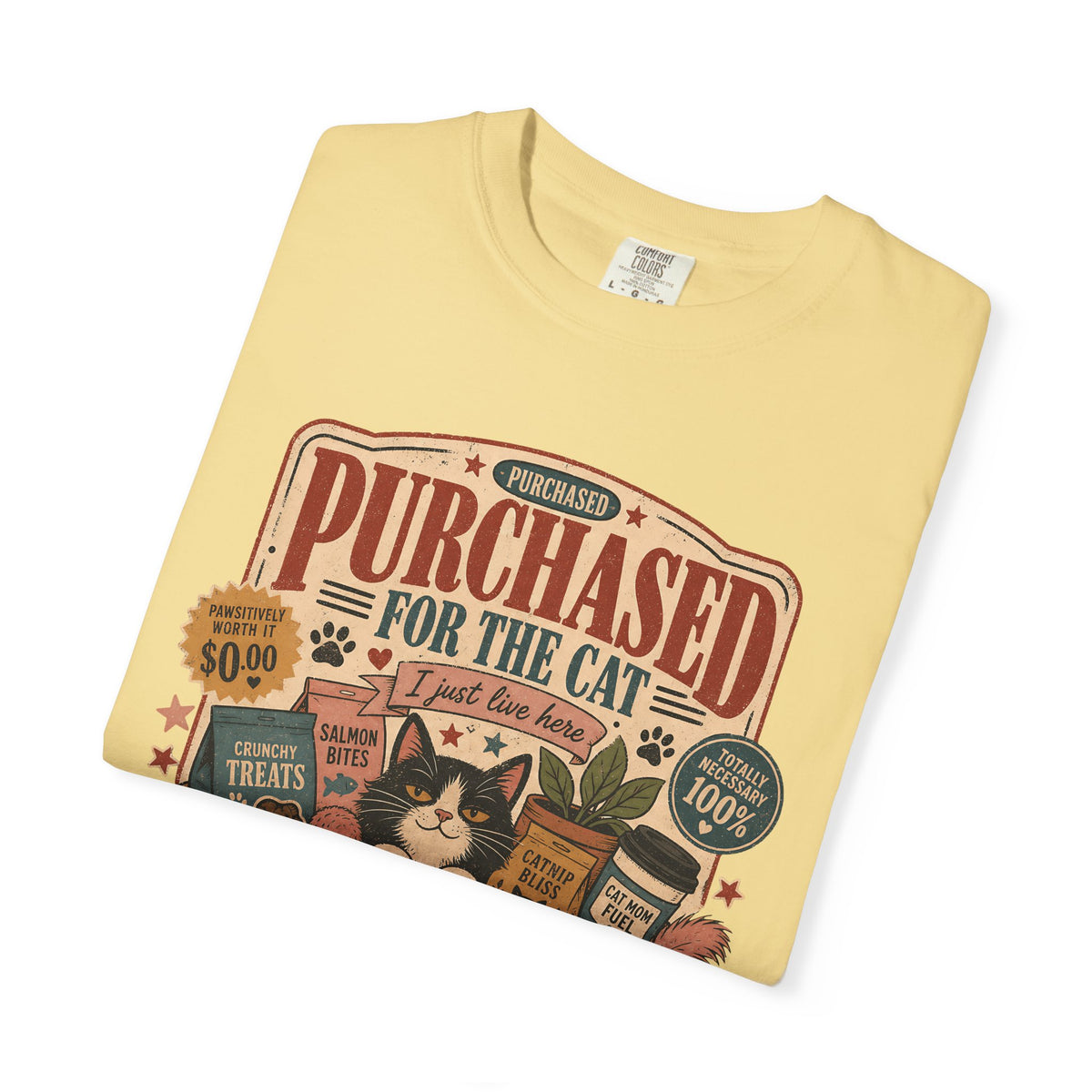 Cat Lover T-Shirt — "Purchased for the Cat" Vintage Pet Humor Tee