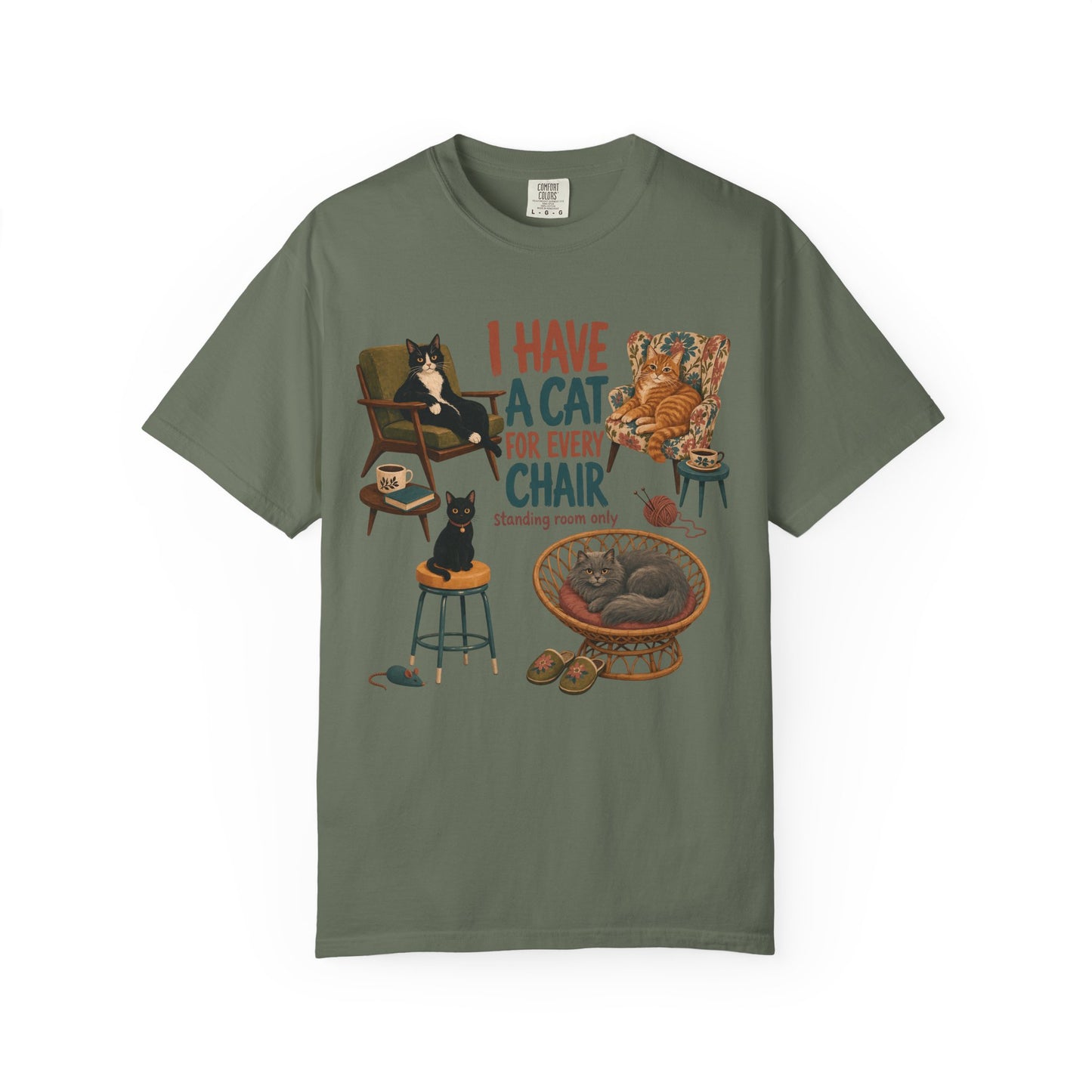 Cat Lover T‑Shirt — "I Have a Cat for Every Chair" Illustrated Tee