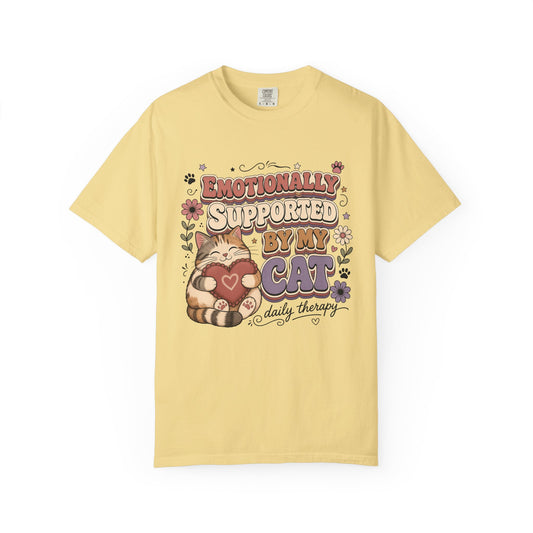 Emotionally Supported by My Cat T-Shirt — Cute Cat Daily Therapy Tee