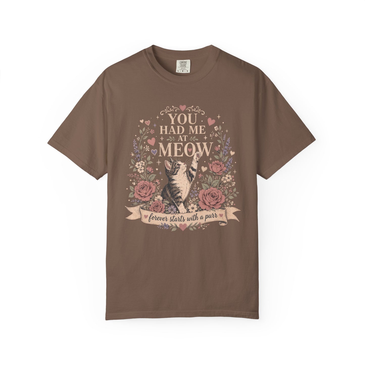 Cat Floral T-Shirt — "You Had Me at Meow" Vintage Garden Tee