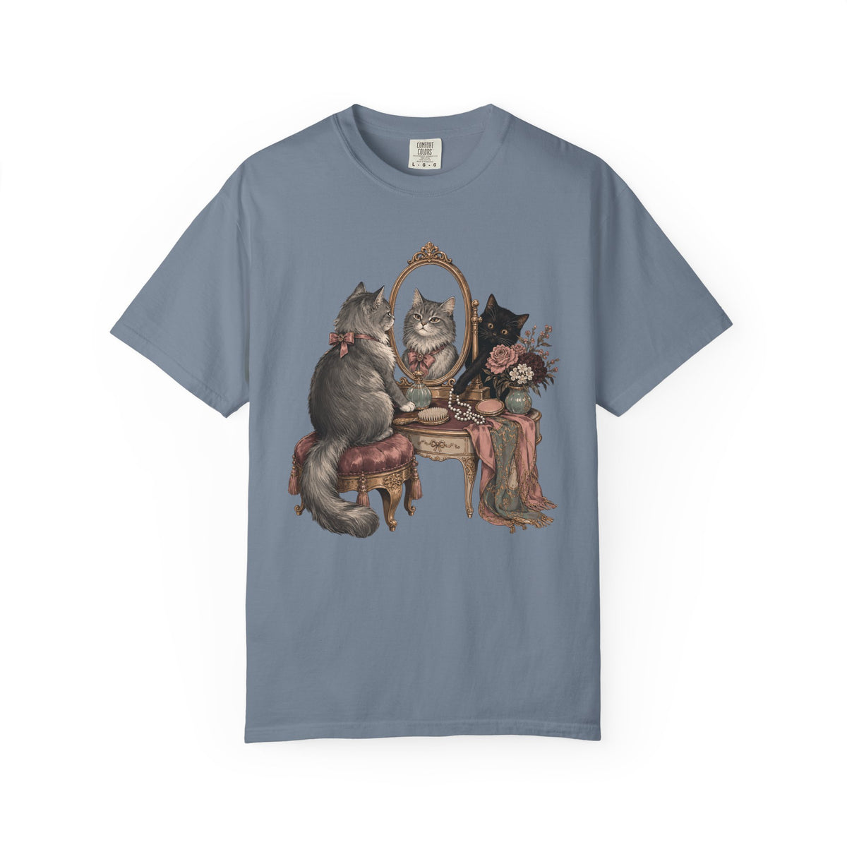 Cat Vanity T-Shirt — Vintage Mirror Kitten Graphic Tee