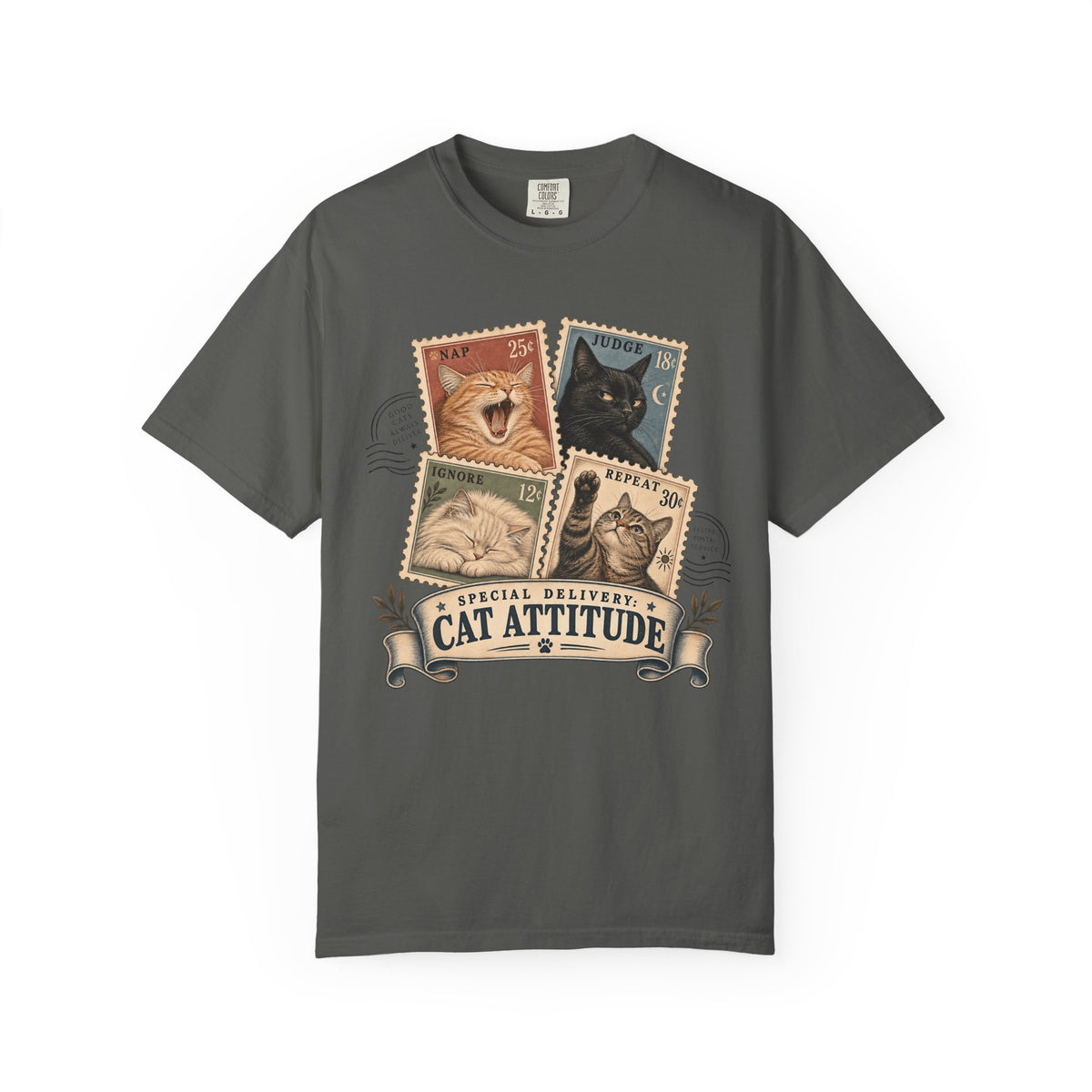 Cat Attitude Vintage Stamp Tee