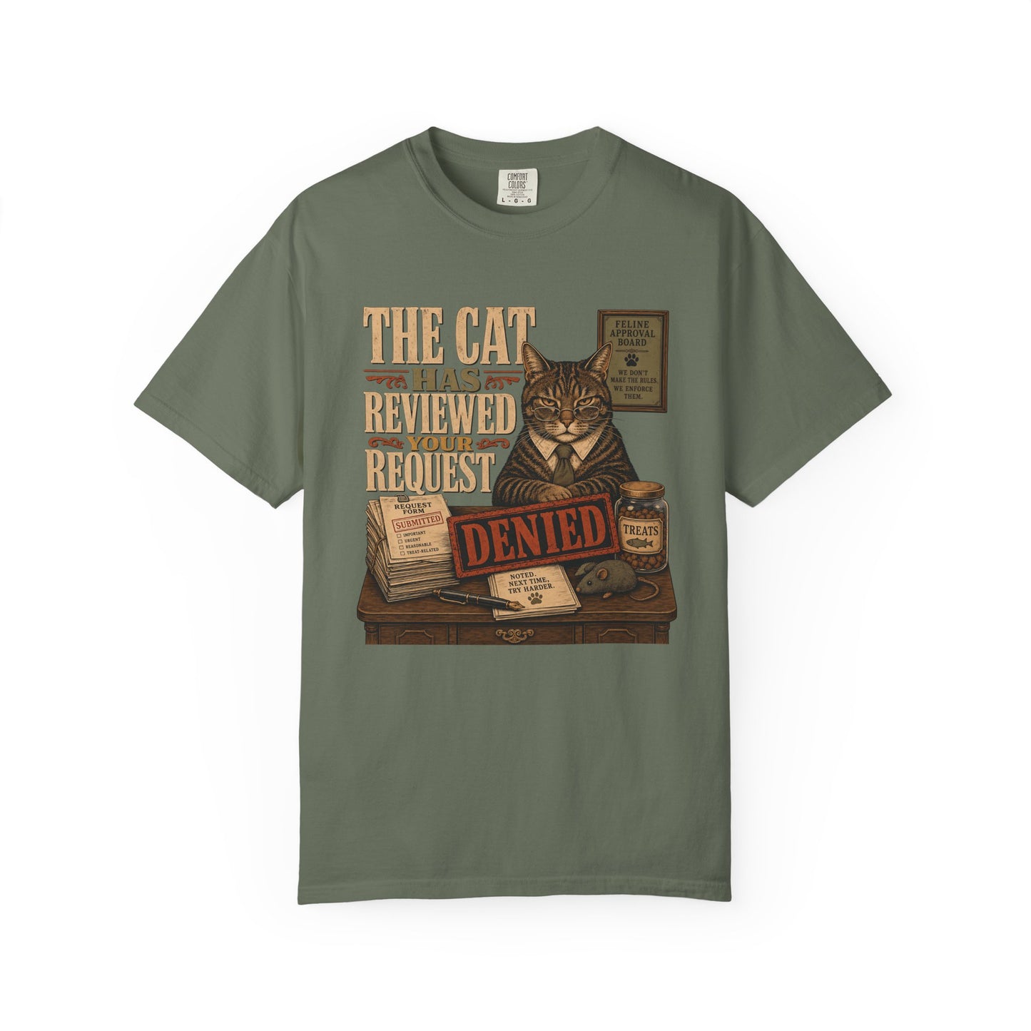 Cat Denied T‑Shirt — 'The Cat Has Reviewed Your Request: Denied' Vintage Graphic Tee