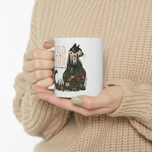 Wild at Purr Floral Cat Mug — Cute Cat Lover Coffee Cup