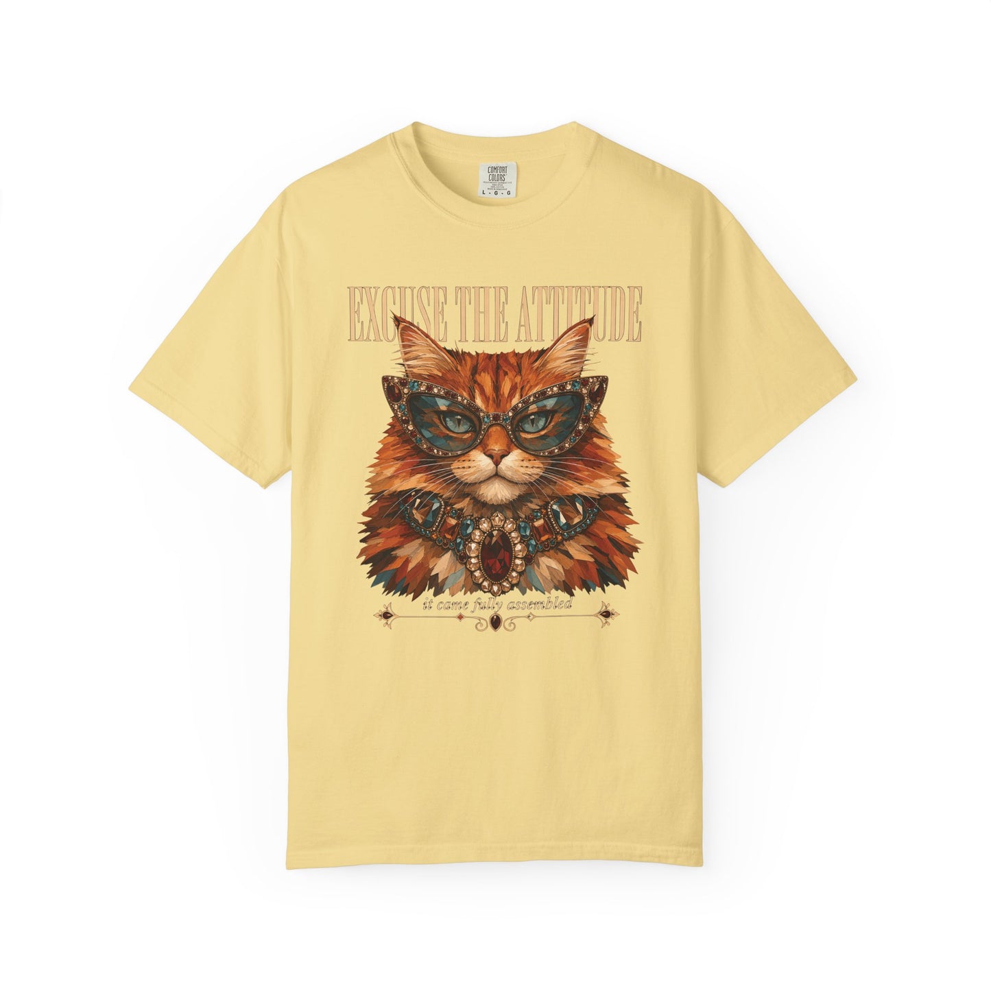 Cat Attitude Graphic T-Shirt — "Excuse The Attitude" Vintage Cat Portrait Tee