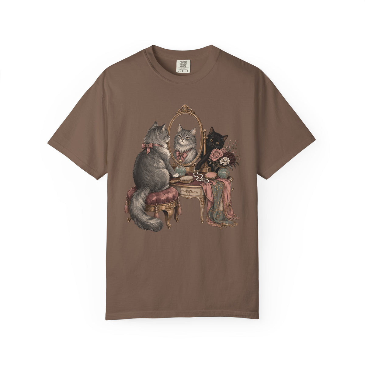 Cat Vanity T-Shirt — Vintage Mirror Kitten Graphic Tee