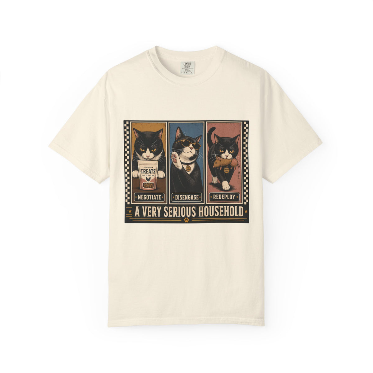 A Very Serious Household T-Shirt — Vintage Cat Trio Graphic