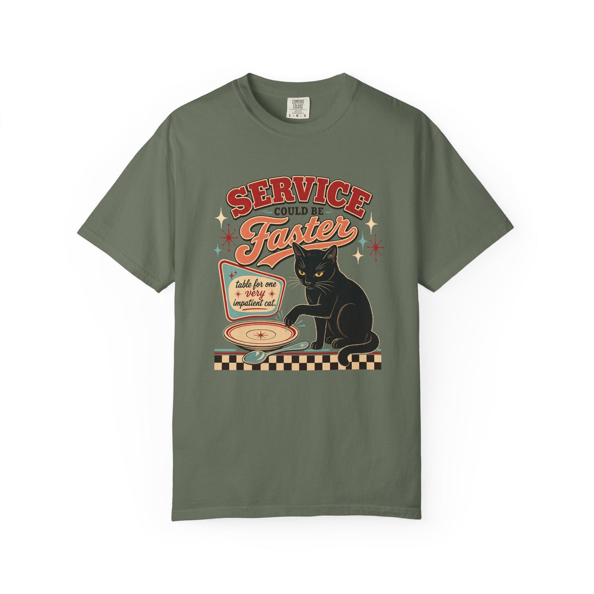Cat Diner Tee — "Service Could Be Faster" Retro Black Cat T‑Shirt