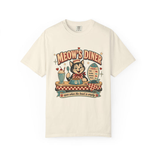 Meow's Diner Cat Vintage T-Shirt — Retro 50s Diner Graphic Tee