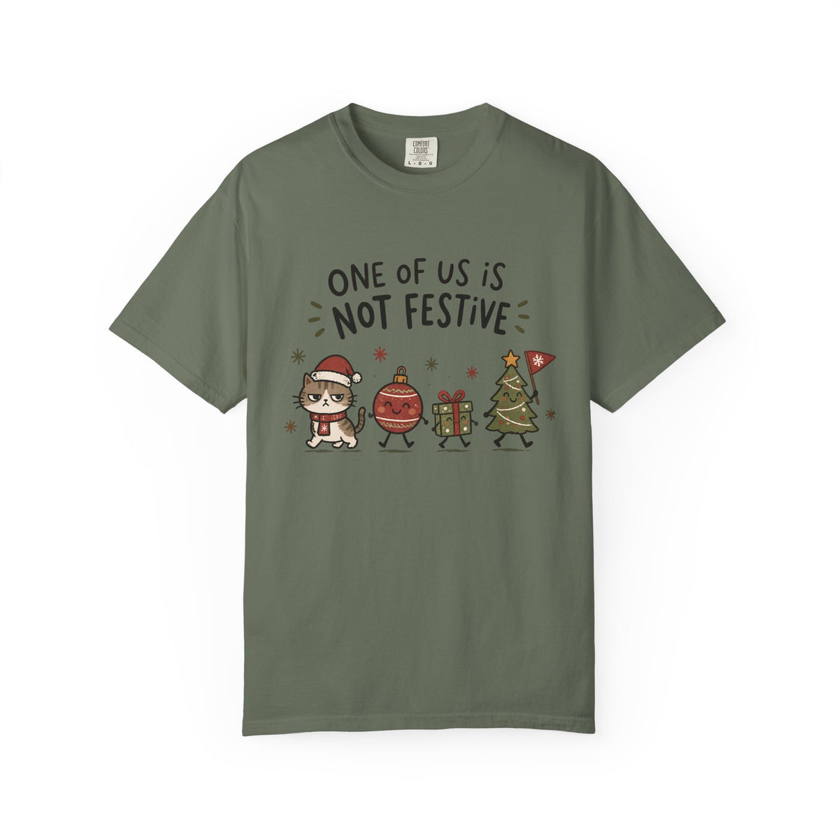 Funny Holiday T-Shirt "One of Us is Not Festive" – Cute Grinchy Cartoon Xmas Tee