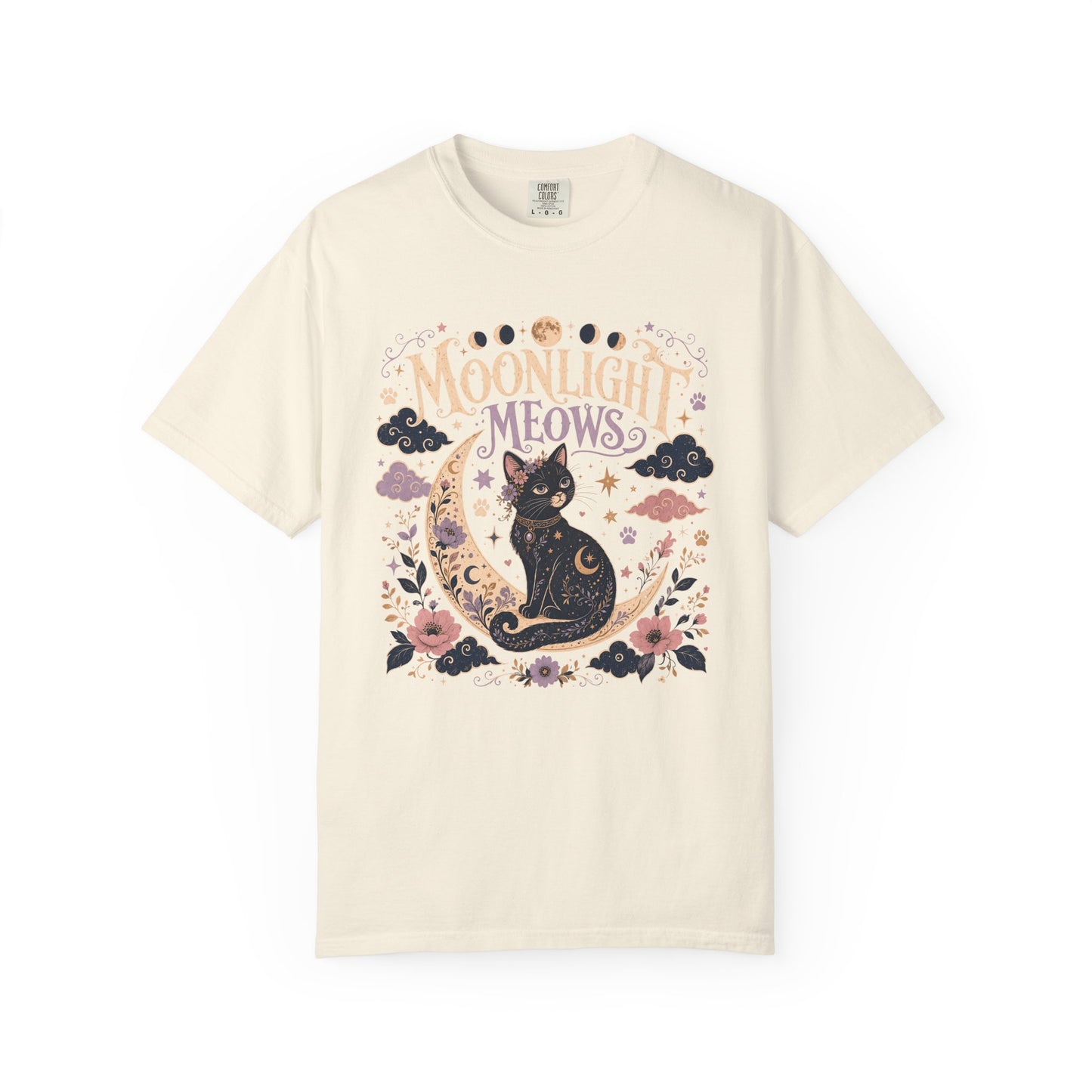 Moonlight Meows T-Shirt — Vintage Black Cat Crescent Moon Tee