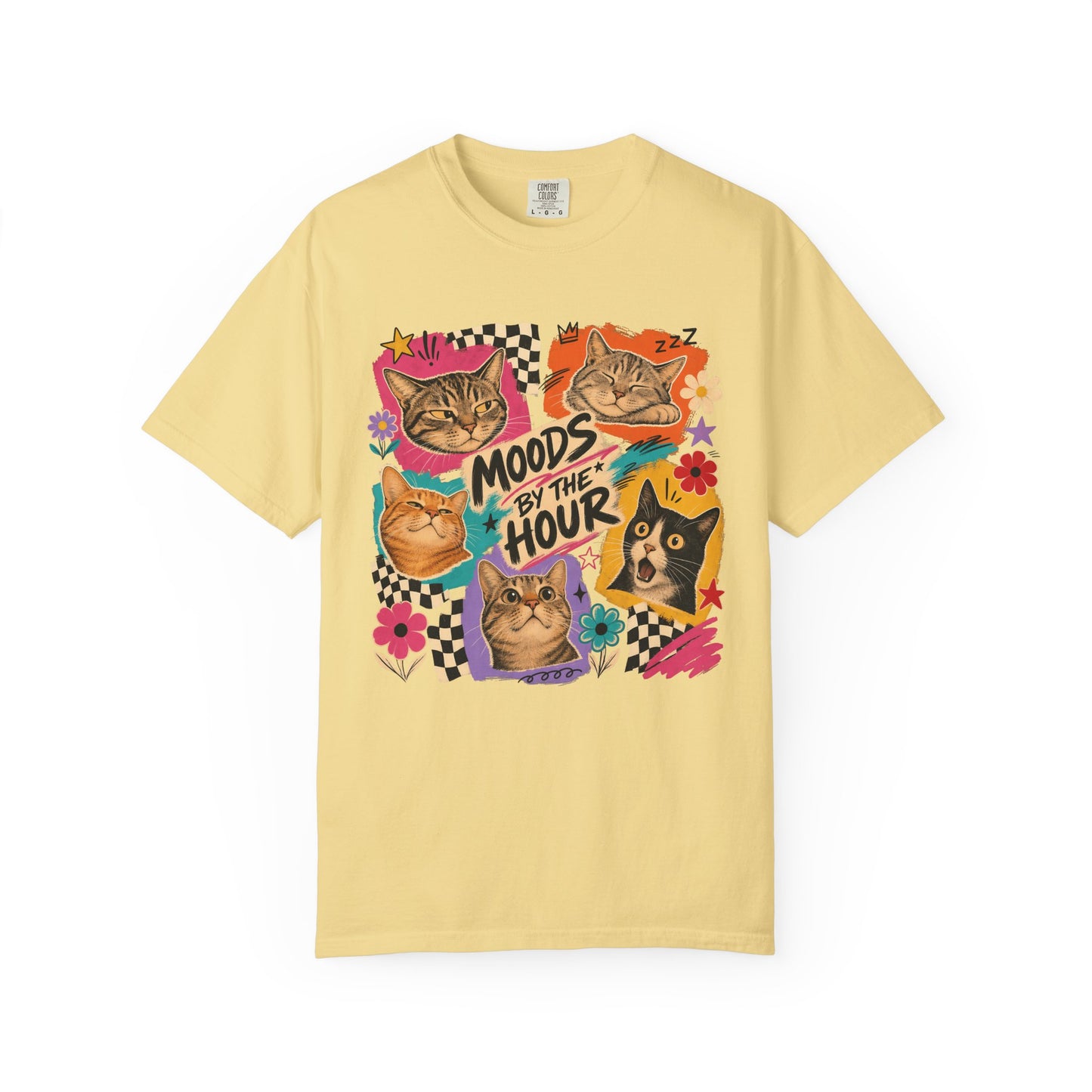 Cat Mood Graphic T-Shirt — "Moods by the Hour" Vintage-Style Tee