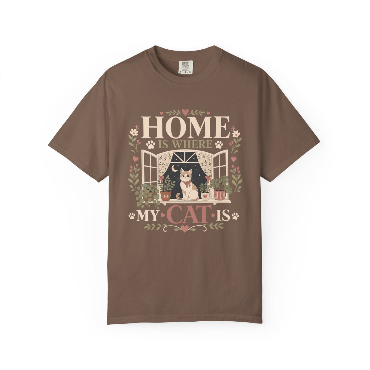 Cat T-Shirt — "Home Is Where My Cat Is" Vintage Floral Tee
