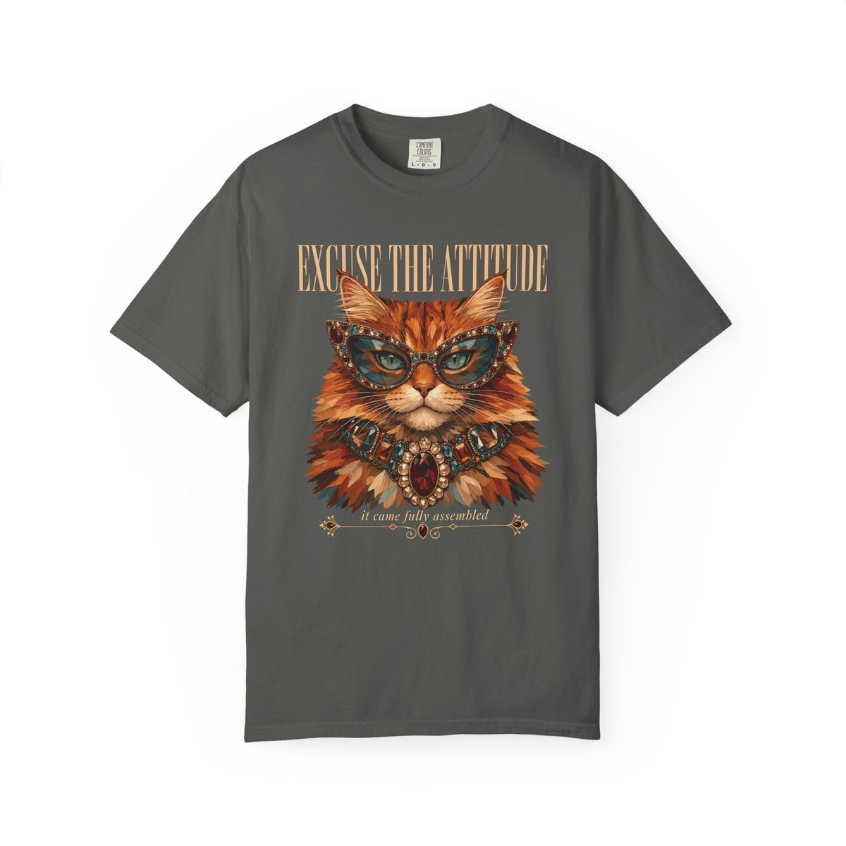 Cat Attitude Graphic T-Shirt — "Excuse The Attitude" Vintage Cat Portrait Tee