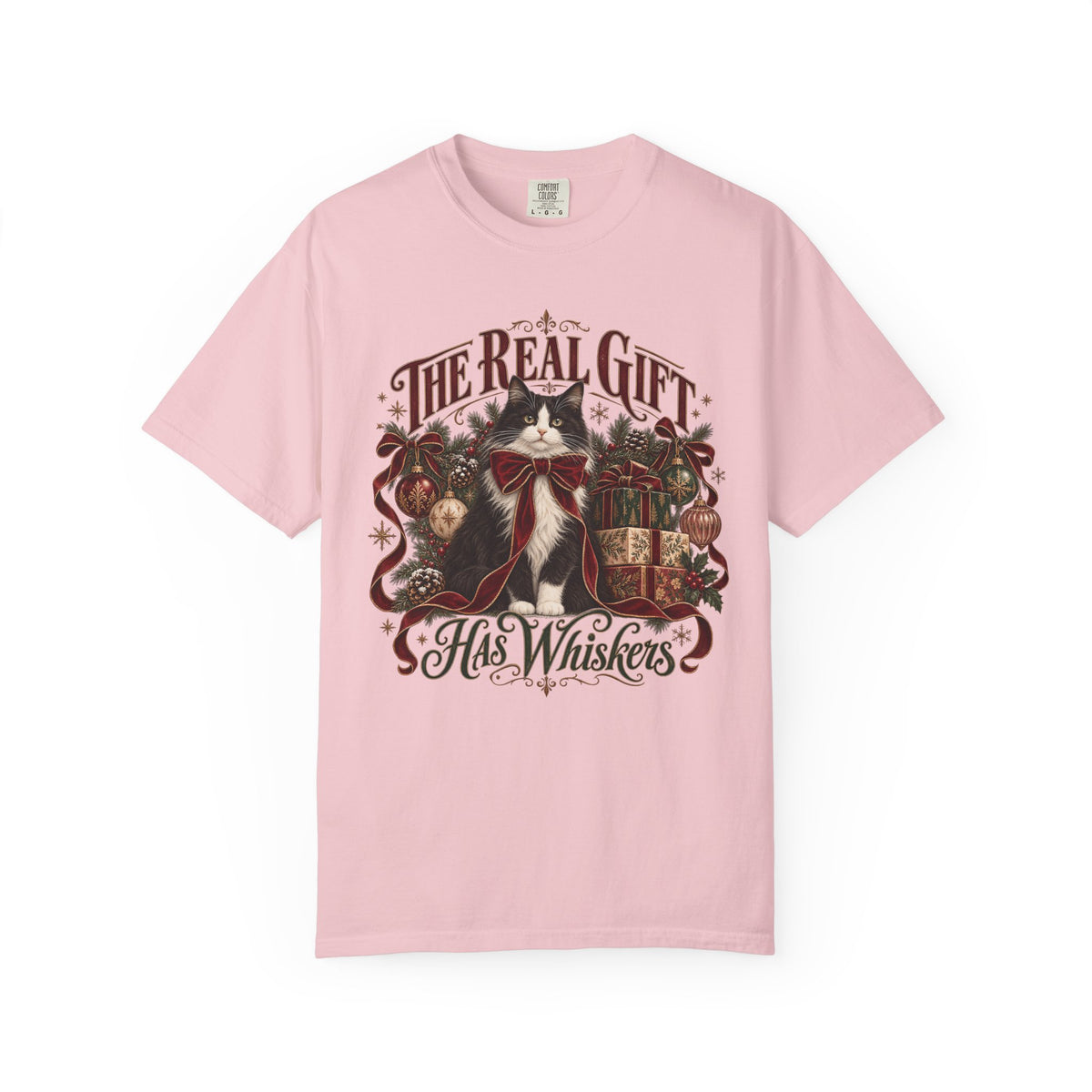Christmas Cat T-Shirt — "The Real Gift Has Whiskers" Holiday Graphic Tee