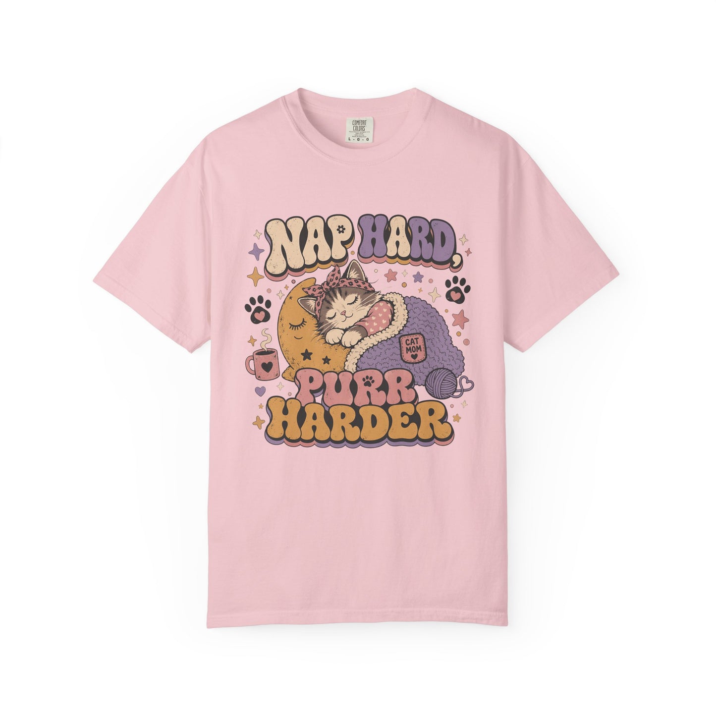 Cat Nap T-Shirt — "Nap Hard Purr Harder" Retro Cute Cat Graphic Tee