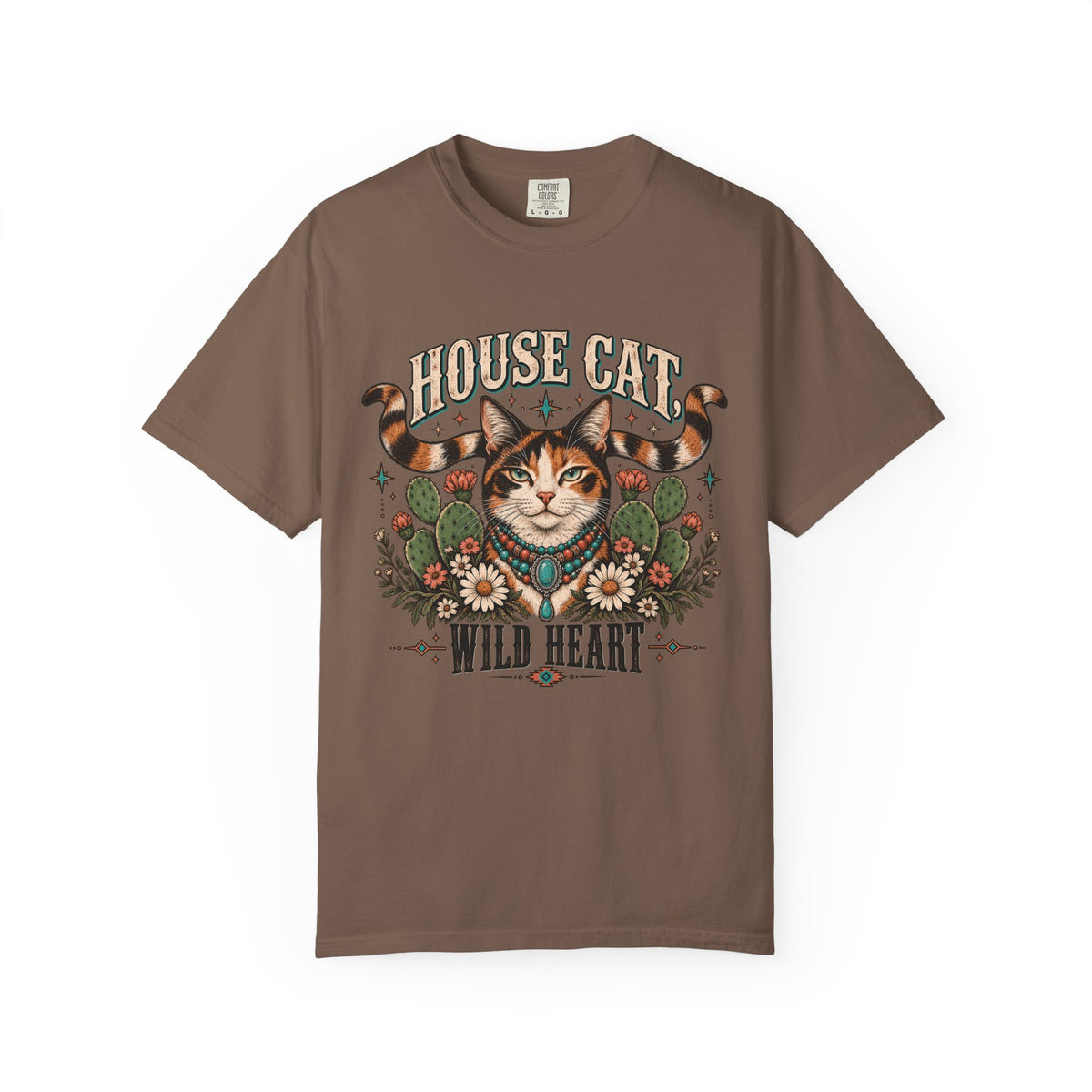 House Cat Wild Heart T-Shirt — Vintage Floral Cat Graphic Tee