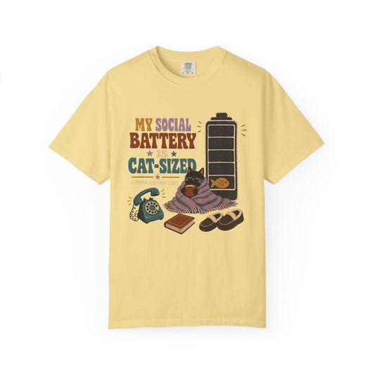 Cat-Sized Social Battery T-Shirt — Introvert Cat Graphic Tee