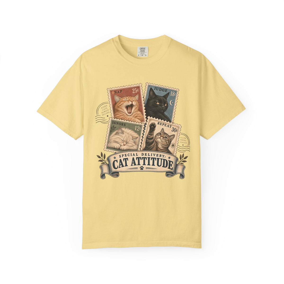 Cat Attitude Vintage Stamp Tee