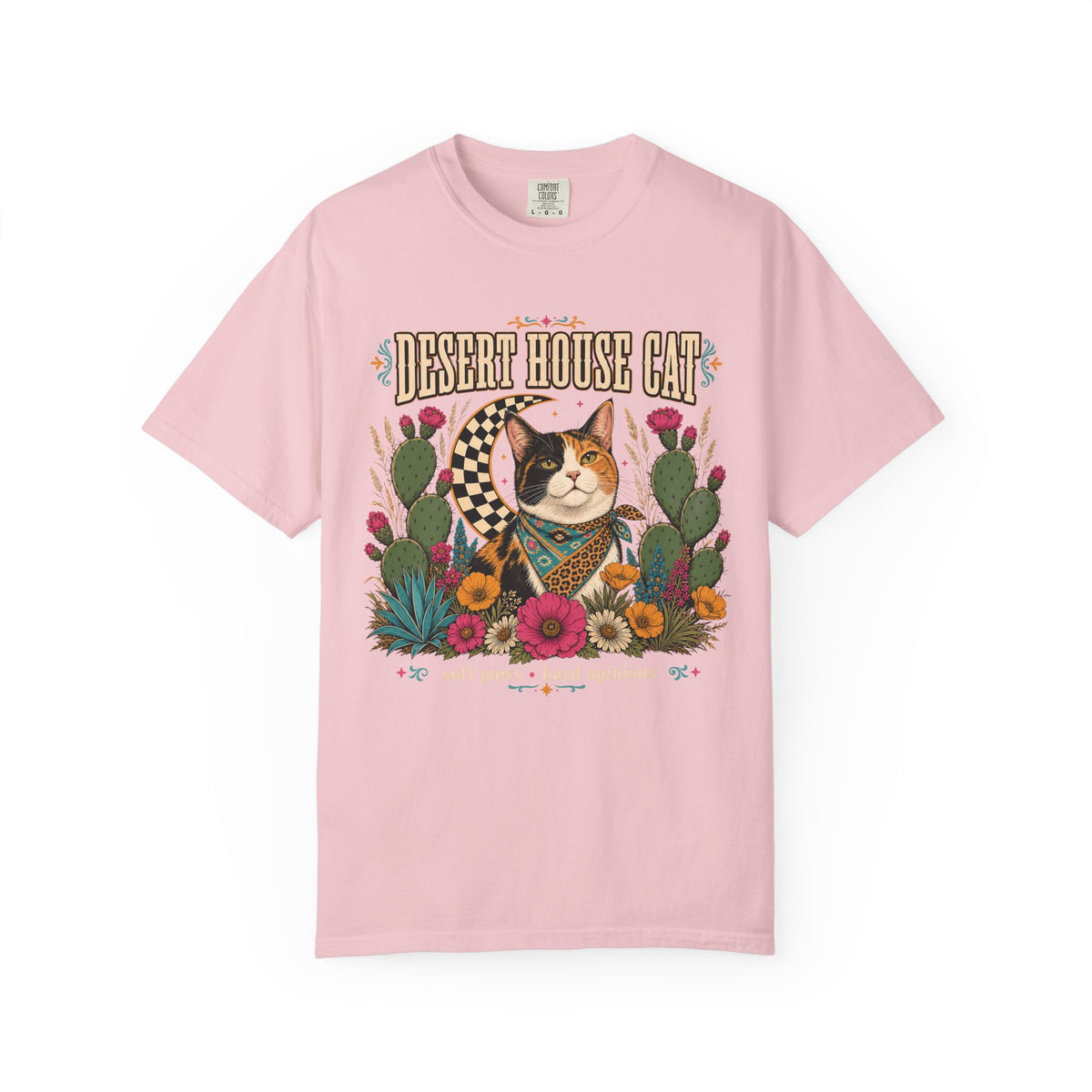 Desert House Cat T-Shirt — Vintage Calico Cat & Cactus Graphic