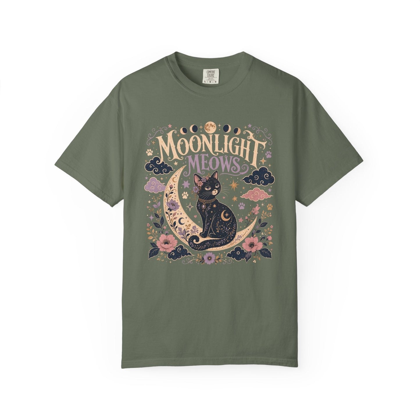 Moonlight Meows T-Shirt — Vintage Black Cat Crescent Moon Tee
