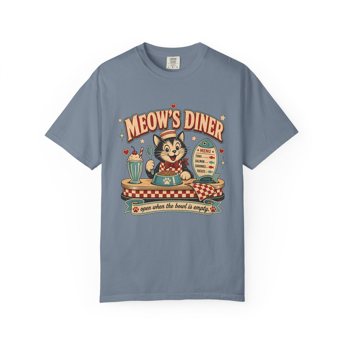 Meow's Diner Cat Vintage T-Shirt — Retro 50s Diner Graphic Tee