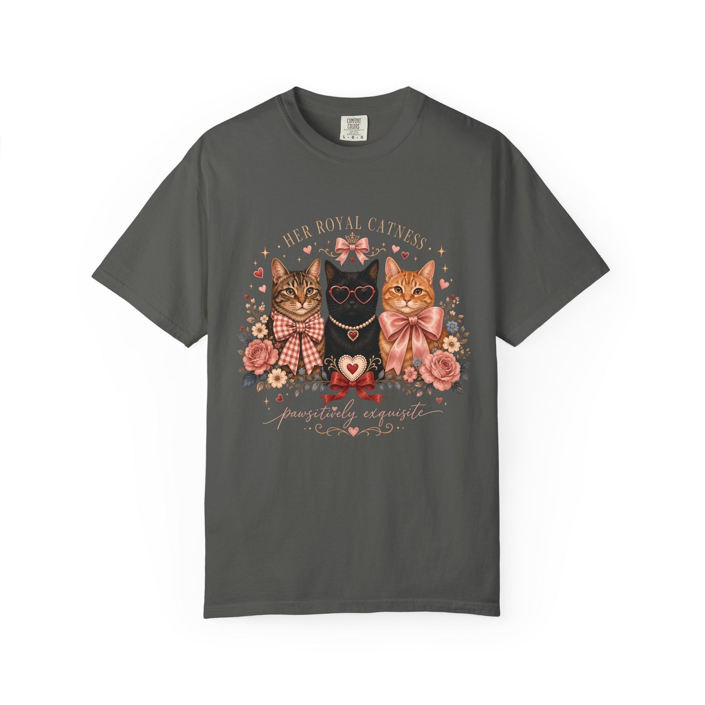 Cat Trio Floral Tee — "Her Royal Cattiness" Graphic T-Shirt