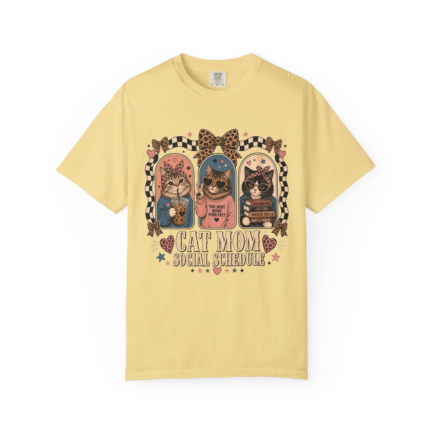 Cat Mom T-Shirt — Vintage Retro Cats "Cat Mom Social Schedule" Graphic Tee