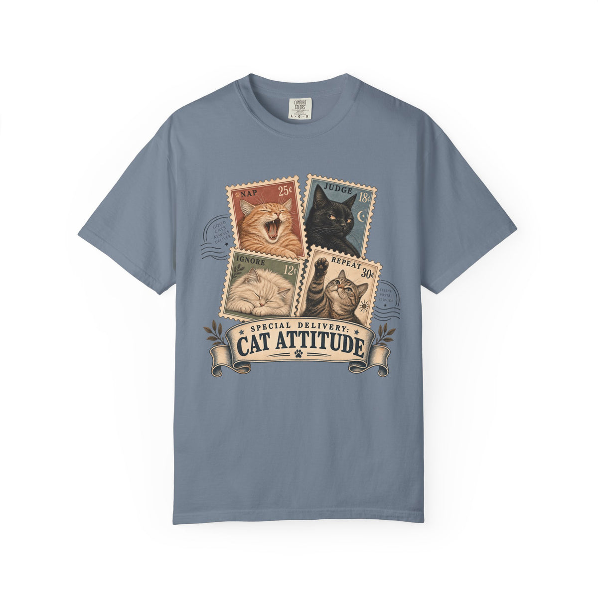 Cat Attitude Vintage Stamp Tee
