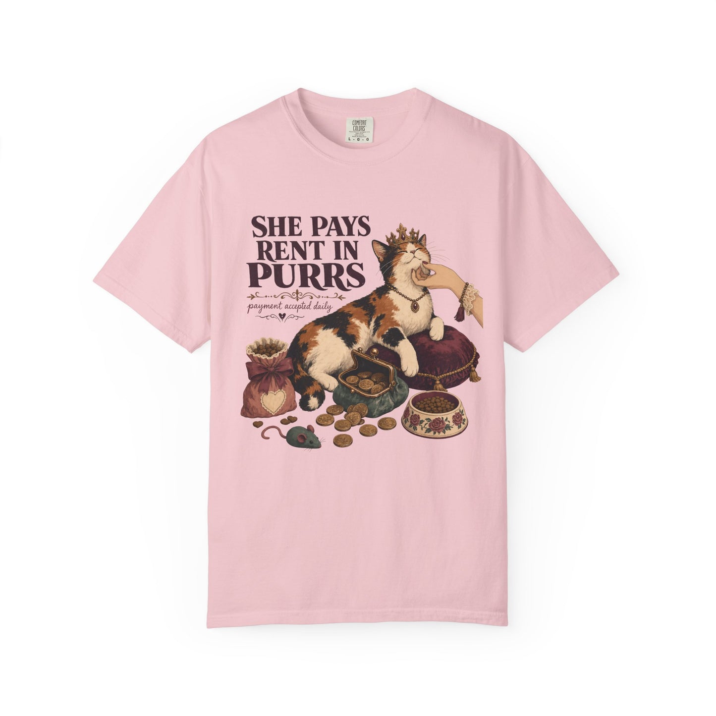 Cat Lover T-Shirt — "She Pays Rent in Purrs" Vintage Cat Illustration