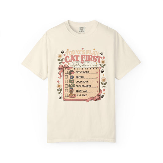 Cat First Checklist T-Shirt — Cozy Cat Lover Tee