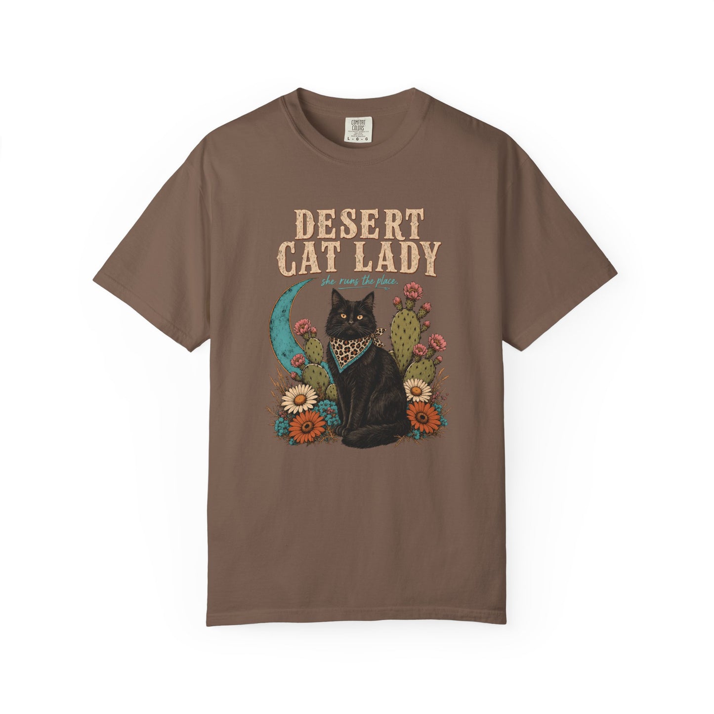 Desert Cat Lady T-Shirt — Boho Black Cat Floral Tee