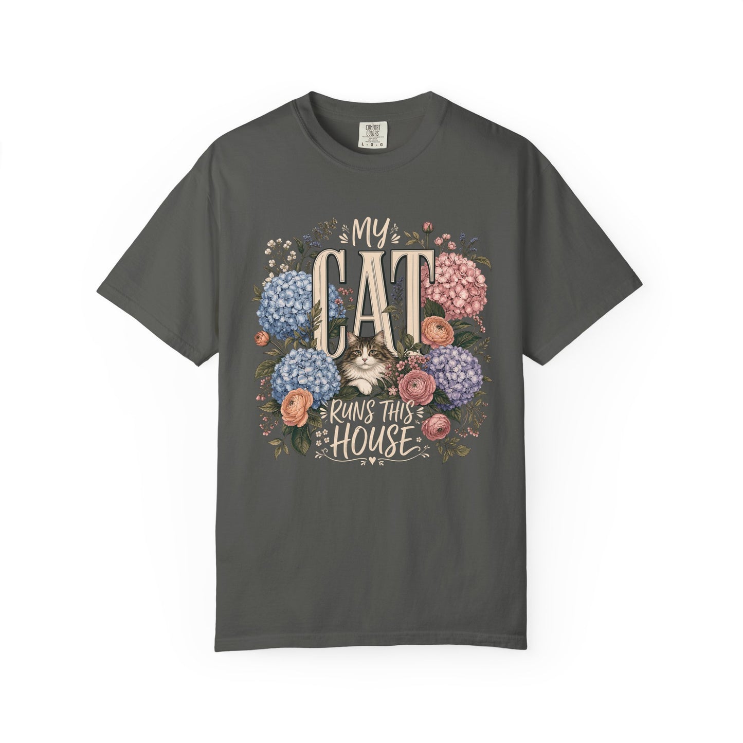 Cat Runs This House T-Shirt — Floral Cat Mom Tee
