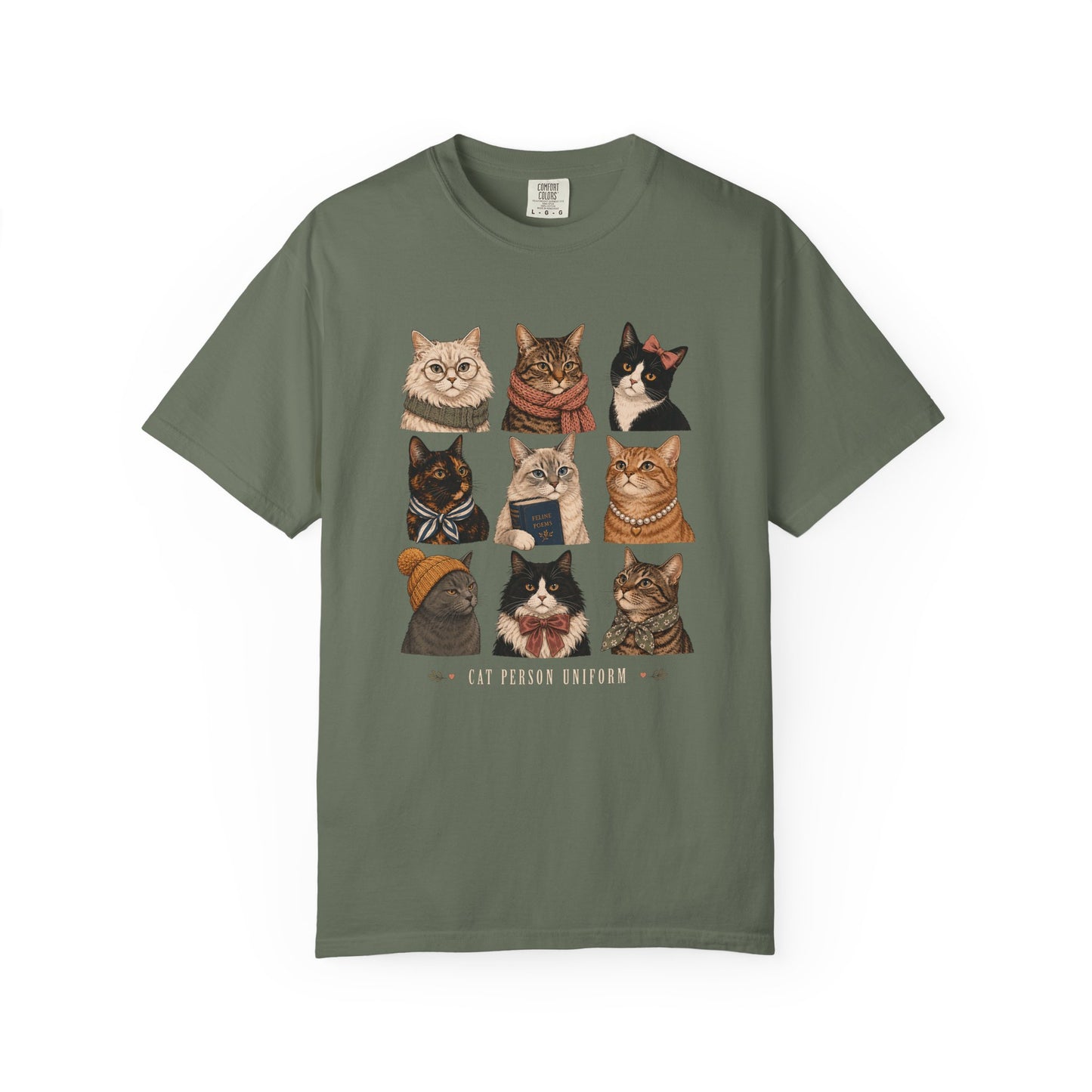 Vintage Cat Portraits T‑Shirt — Cute Kitten Grid Graphic Tee