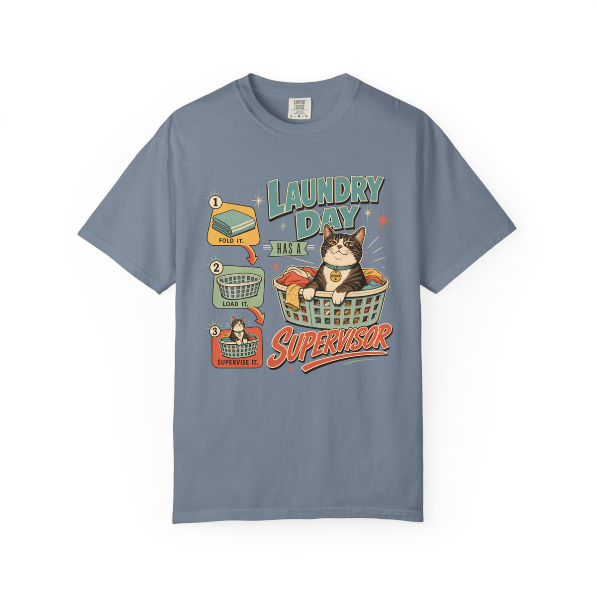 Laundry Day Supervisor T-Shirt — Cute Cat Laundry Graphic Tee