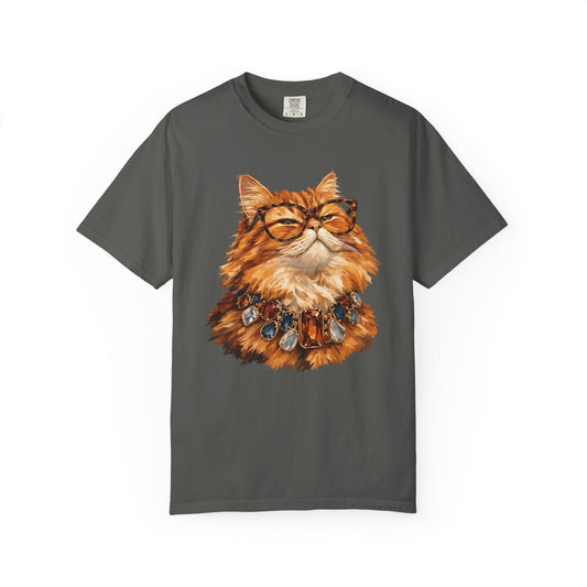 Cat with Glasses Graphic Tee — Vintage Scholarly Ginger Cat T-Shirt