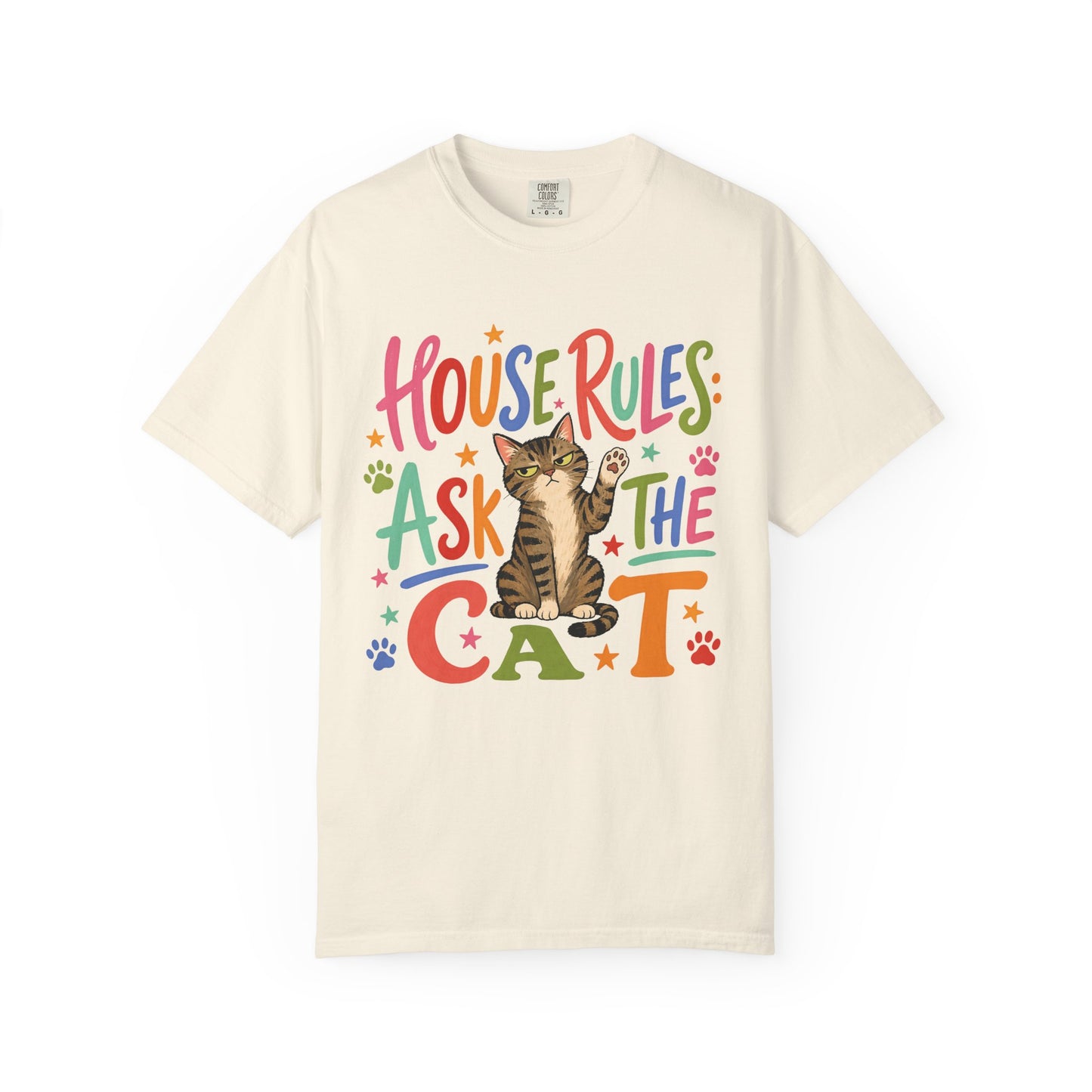 Cat Lover T-Shirt — "House Rules: Ask the Cat" Cute Graphic Tee