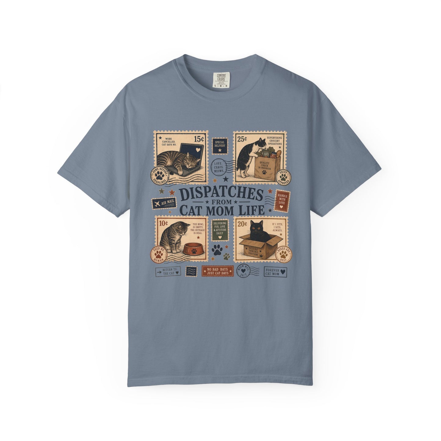Cat Mom Life T‑Shirt — "Dispatches From Cat Mom Life" Vintage Cat Collage Tee