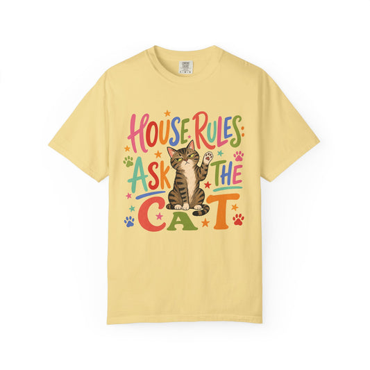 Cat Lover T-Shirt — "House Rules: Ask the Cat" Cute Graphic Tee