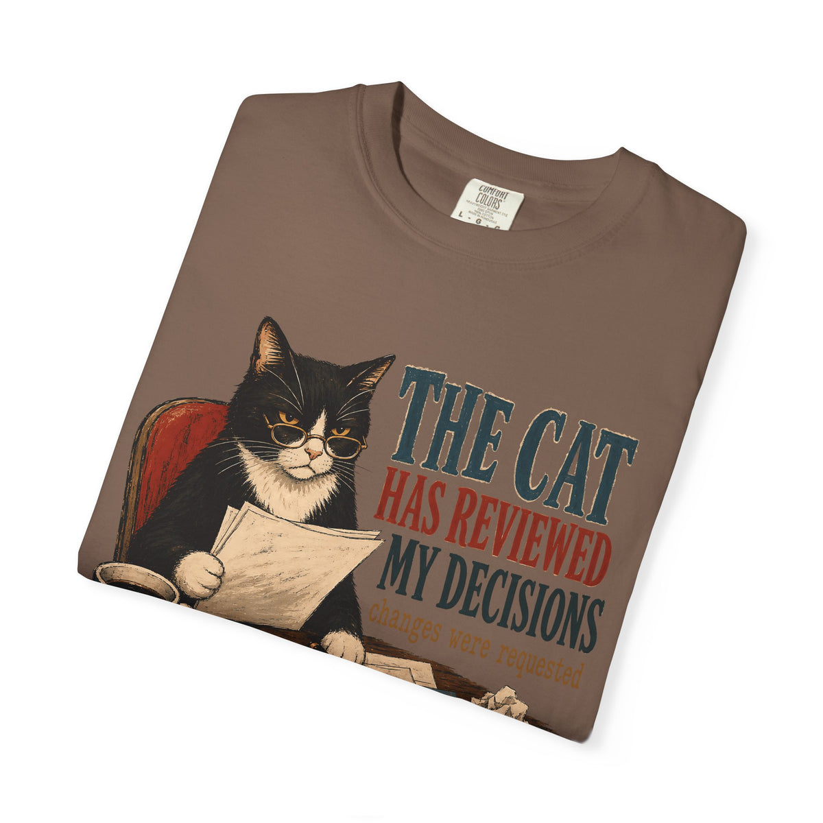 Cat Reviewer T-Shirt — "The Cat Has Reviewed My Decisions" Vintage Cat Office Tee