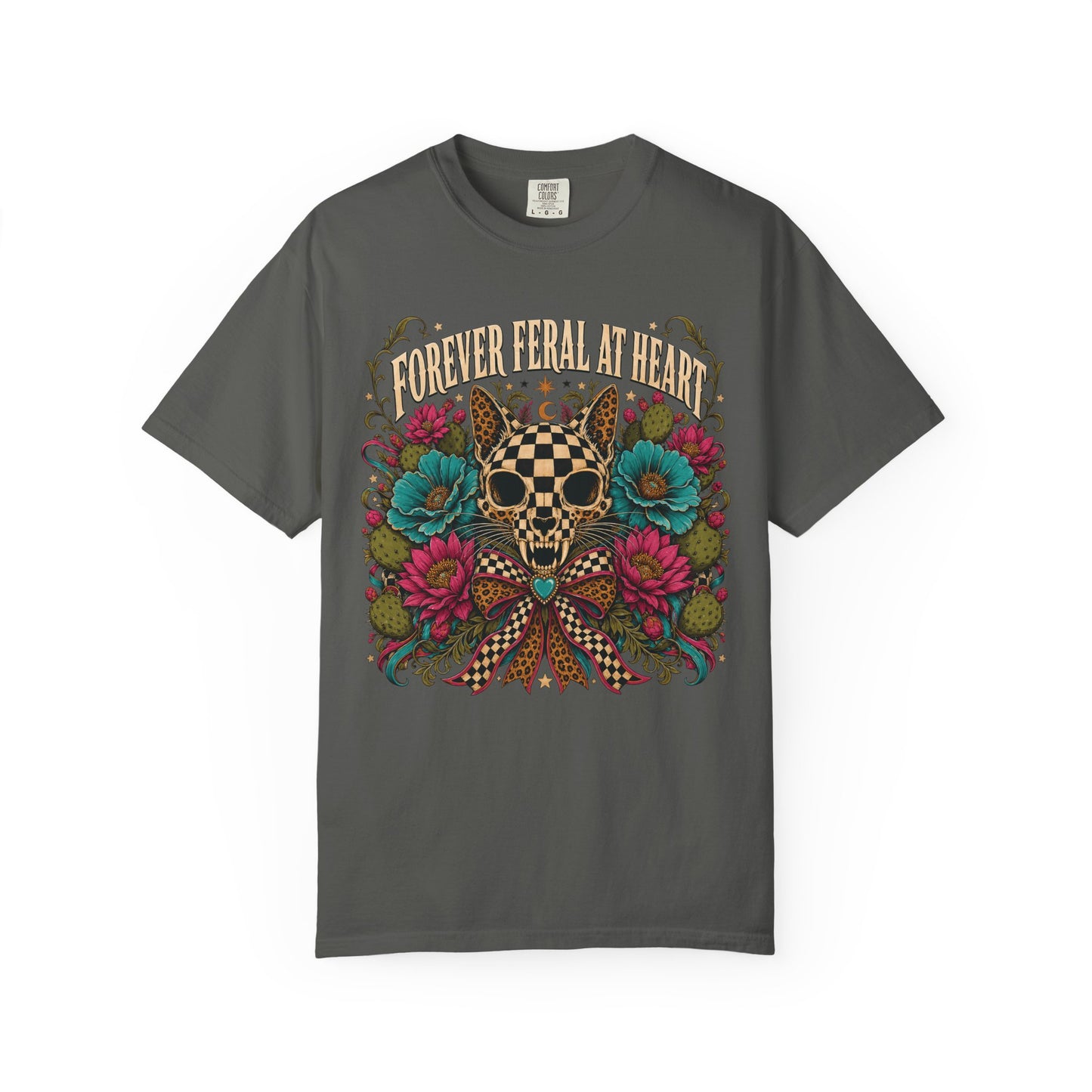 Skull & Roses Graphic T‑Shirt — 'Forever Feral' Vintage Floral Tee