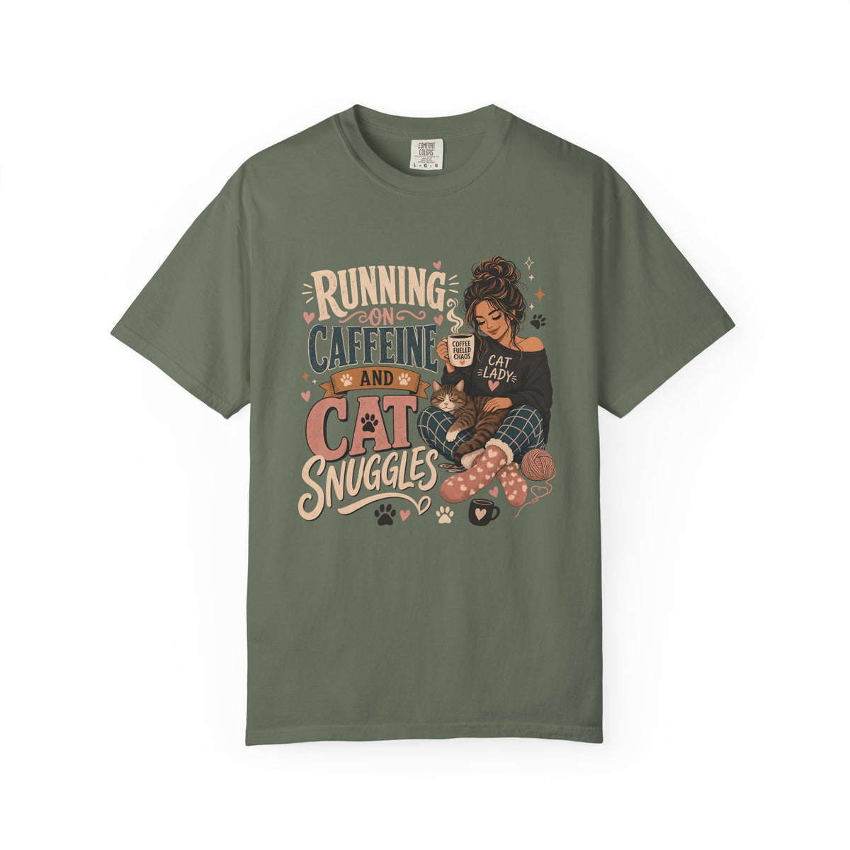 Cat Lover T-Shirt — "Running on Caffeine and Cat Snuggles" Cozy Graphic Tee