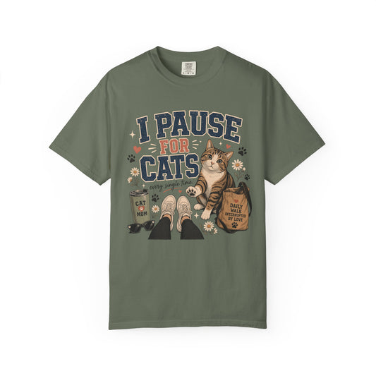 I Pause For Cats T-Shirt – Cute Cat Lover Graphic Tee