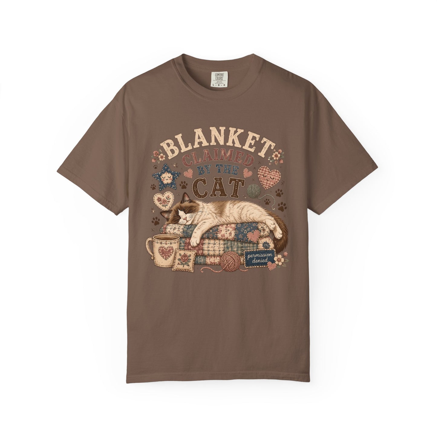 Cat Lover Tee — "Blanket Claimed by the Cat" Cozy Vintage Graphic T-Shirt