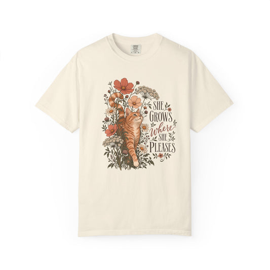 She Grows Where She Pleases Cat Floral T-Shirt